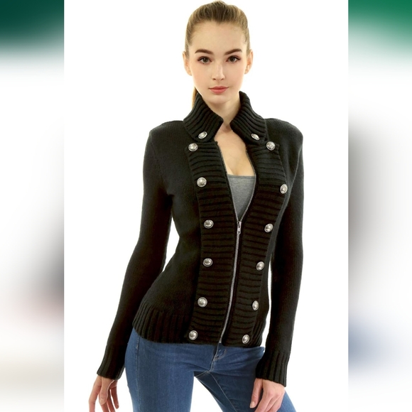 Amelie Boutik military mock neck zip up cardigan - Picture 5 of 5